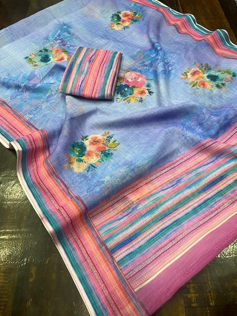 Beutiful Designer Party Wear Pure Cotton Linen Saree