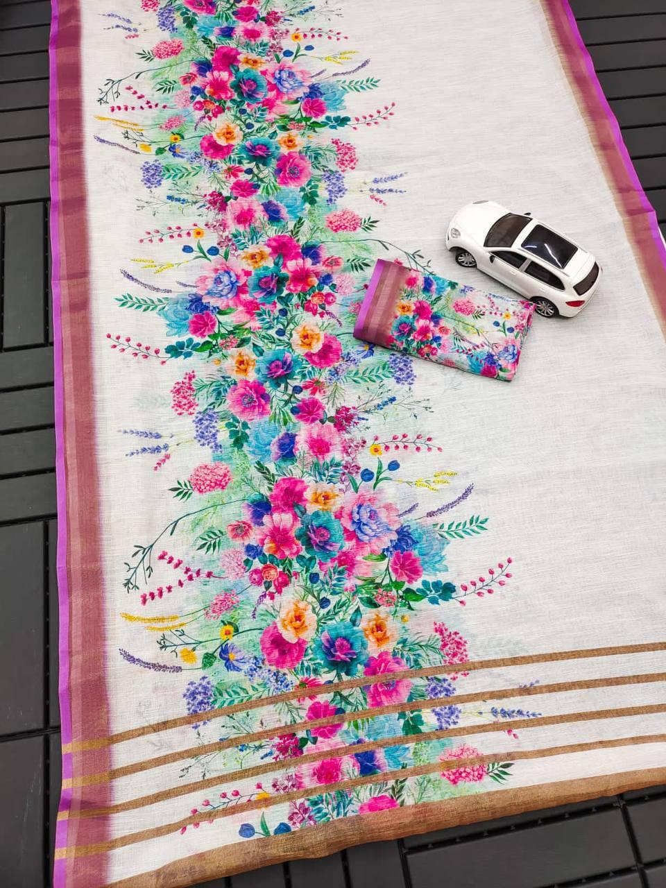 Beautiful Designer Party Wear Original Linen Saree