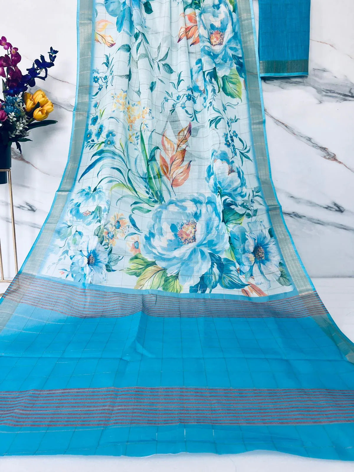 Beautiful Designer Party Wear Pure Linen Saree