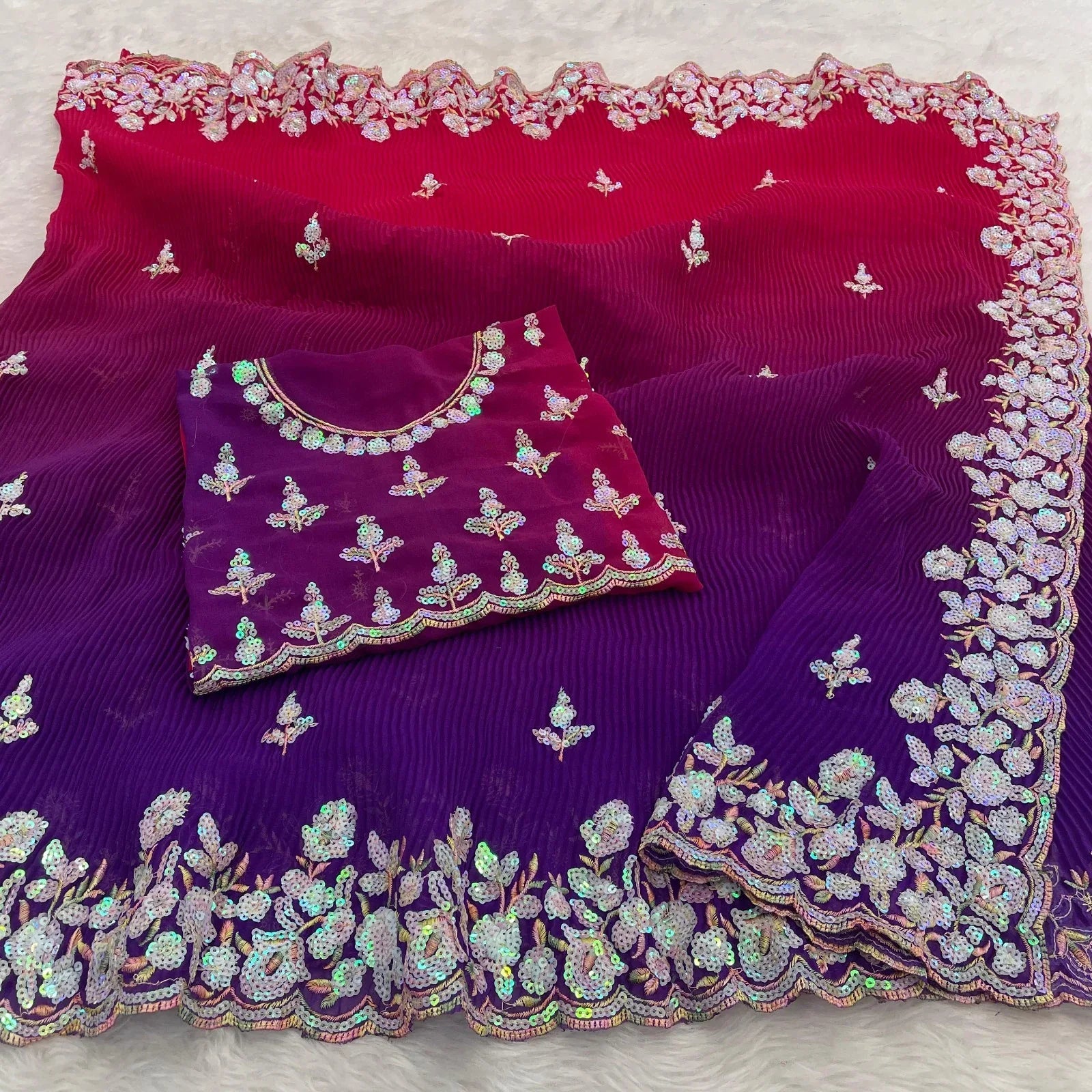 Beautiful Designer Georgette Siroksi Sequence Saree