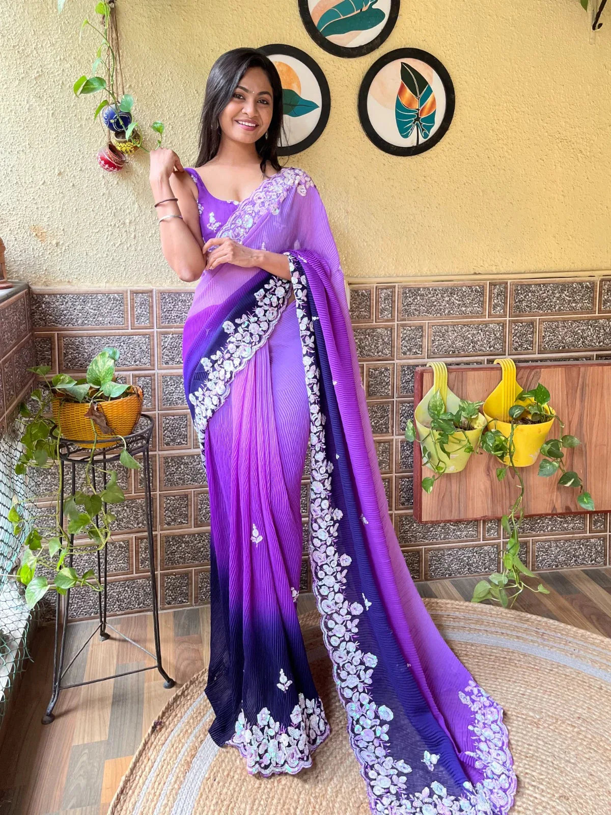 Beautiful Designer Georgette Siroksi Sequence Saree