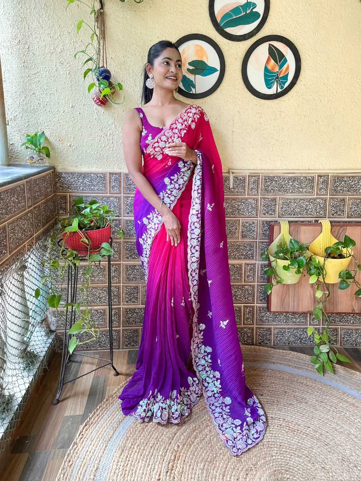 Beautiful Designer Georgette Siroksi Sequence Saree