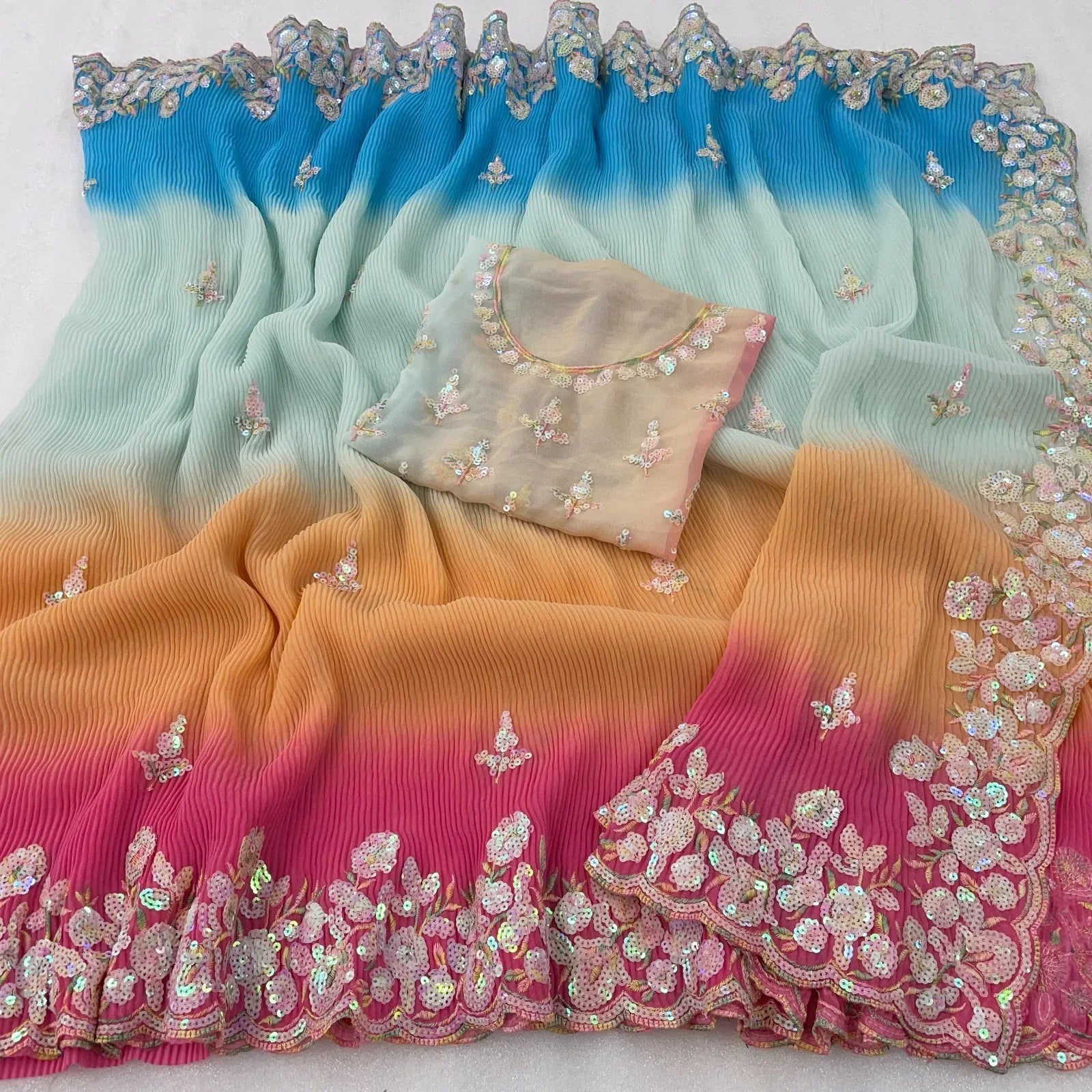 Beautiful Designer Georgette Siroksi Sequence Saree