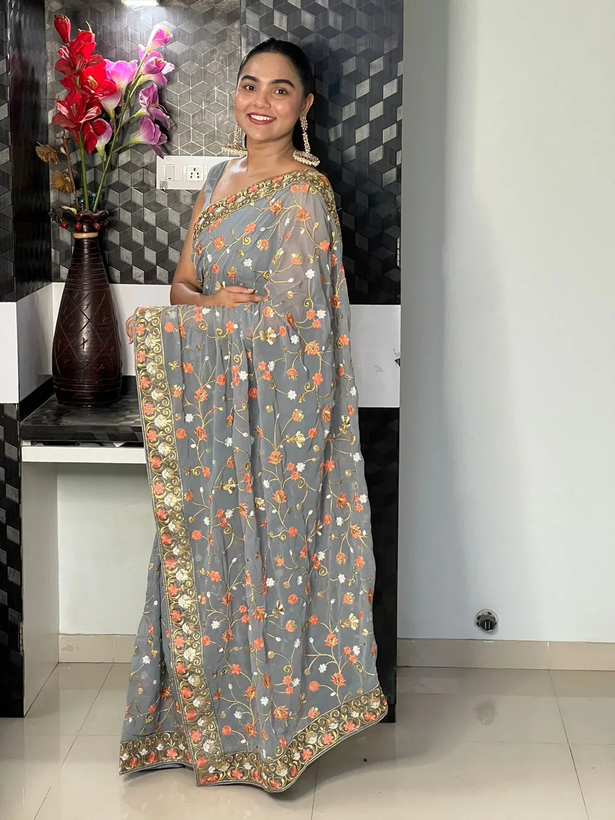 Beautiful Designer Party Wear Georgette Sequence Saree