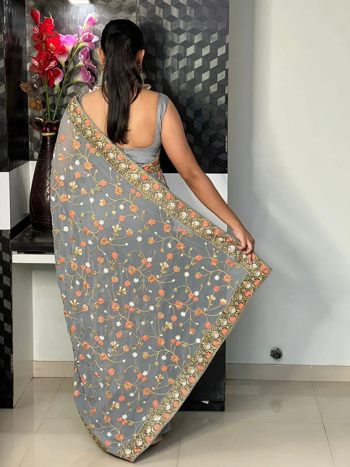 Beautiful Designer Party Wear Georgette Sequence Saree