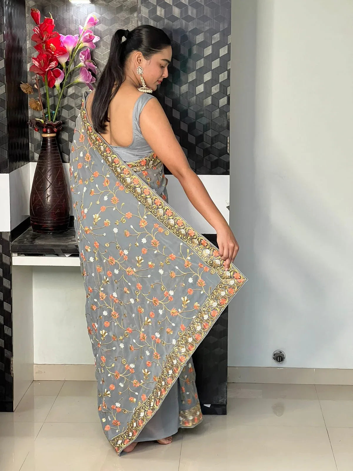 Beautiful Designer Party Wear Georgette Sequence Saree