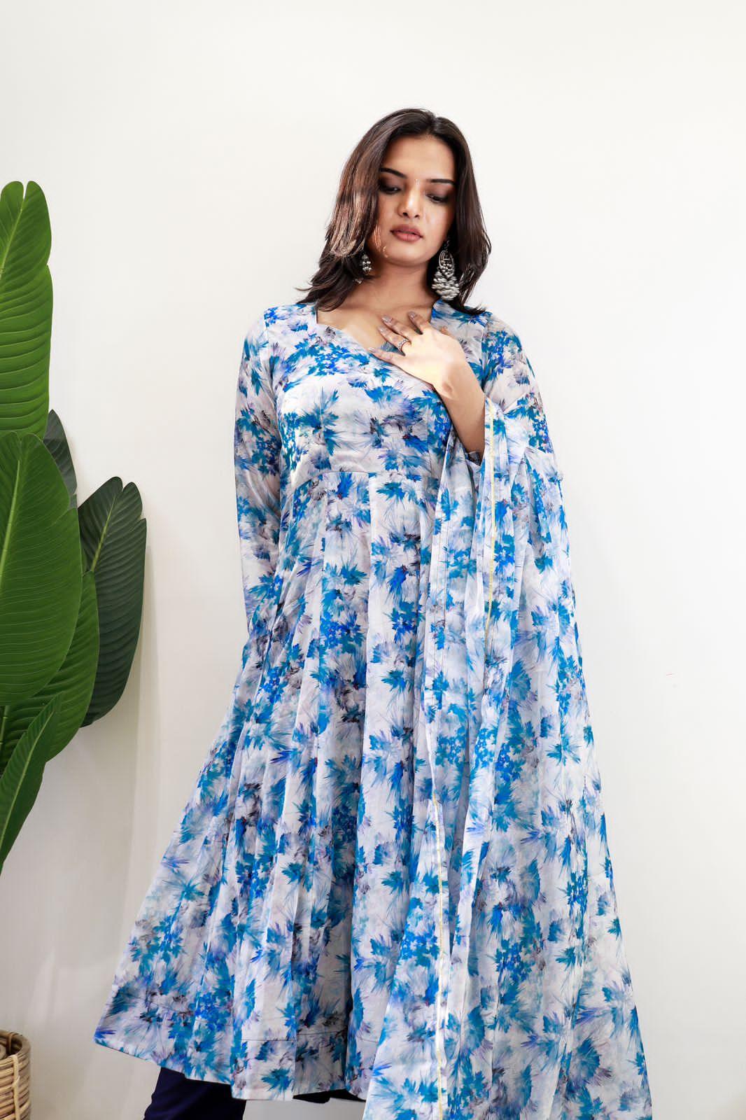 Beautiful Designer Party Wear Organza Taby Silk Gown