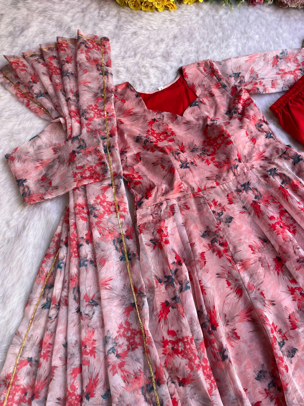 Beautiful Designer Party Wear Organza Taby Silk Gown