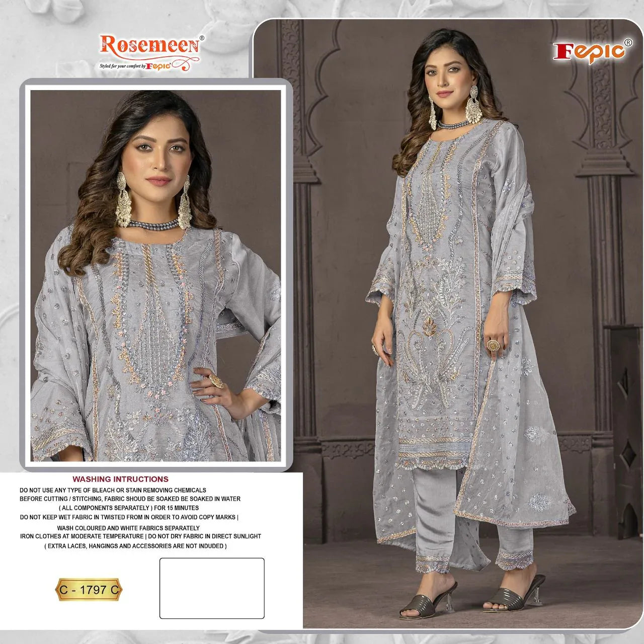 Fepic Rosemeen Designer Wedding Wear Organza Suit D.No.C-1797-C