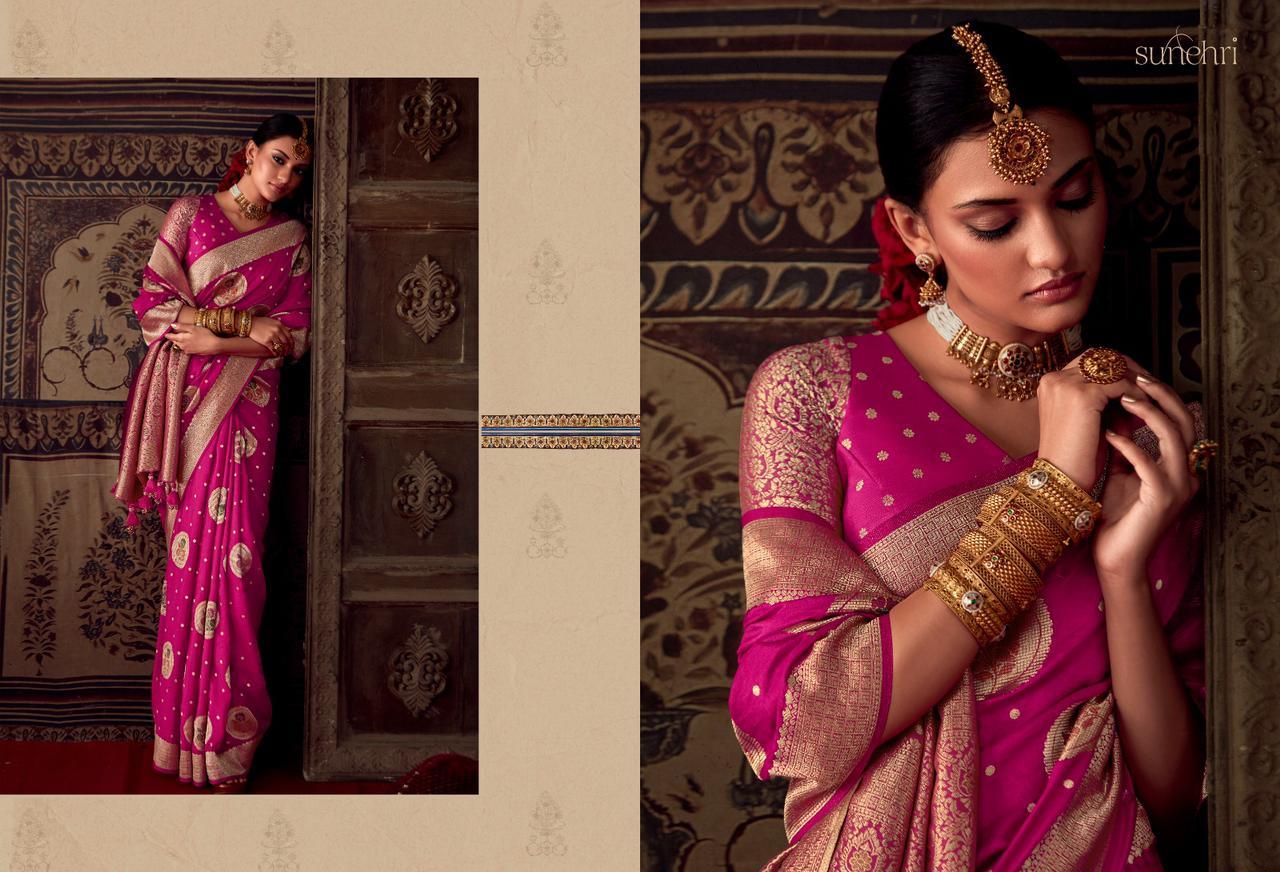 Party Wear Designer Sunehari Roopkala Banarasi Crepe Georgette Saree
