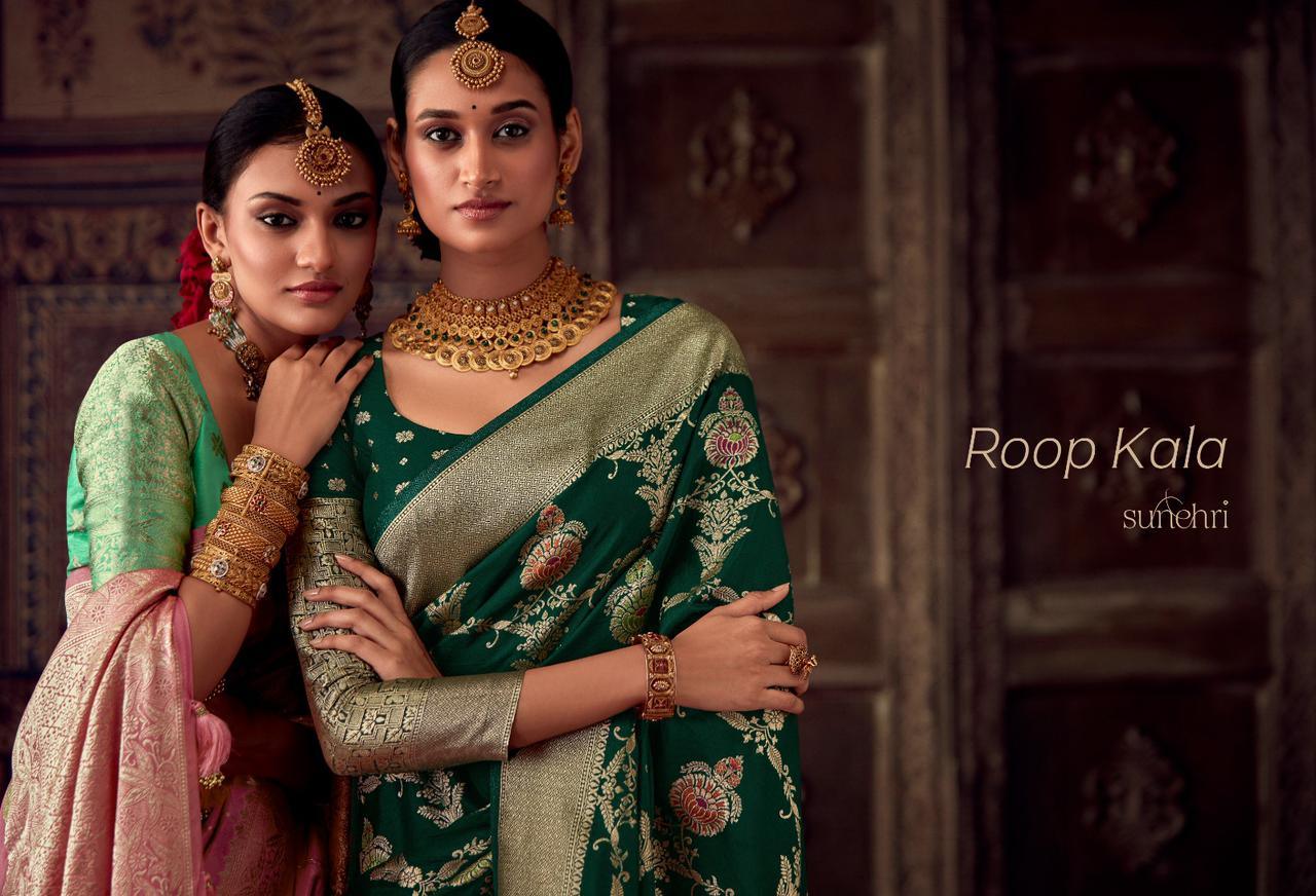 Party Wear Designer Sunehari Roopkala Banarasi Crepe Georgette Saree