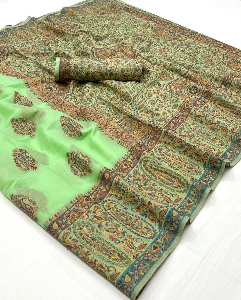 Party Wear Designer Kqaalib Silk Heavy Kashmiri Handloom Saree