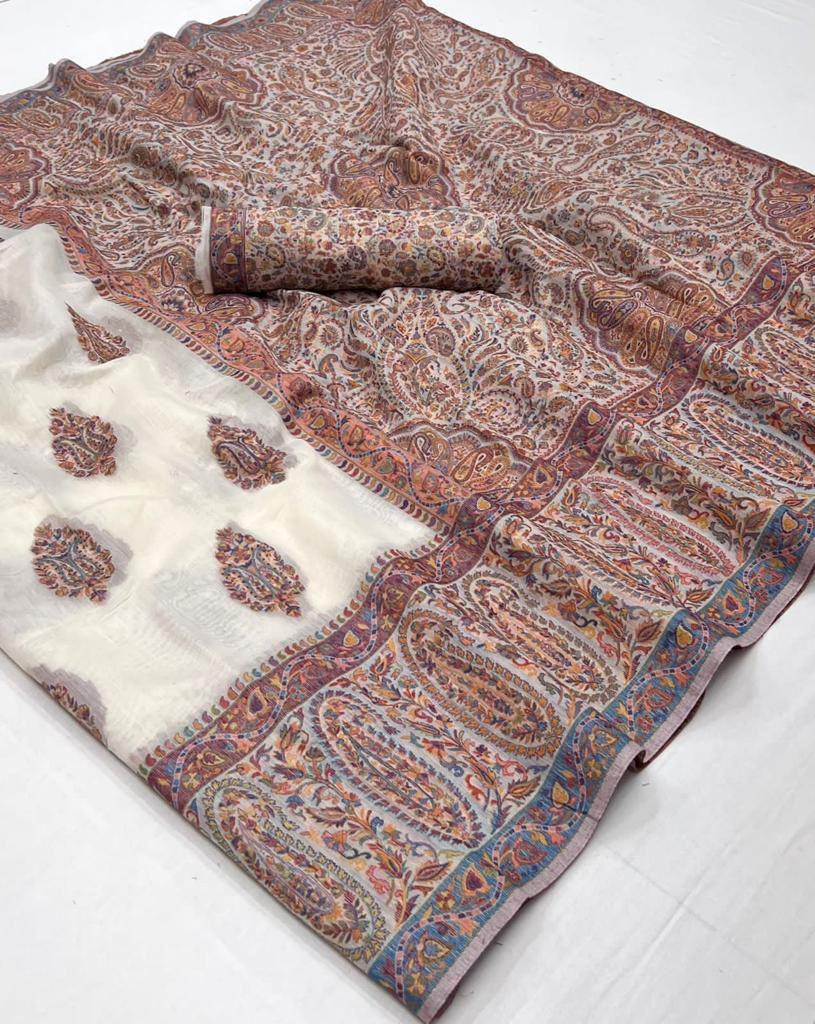 Party Wear Designer Kqaalib Silk Heavy Kashmiri Handloom Saree