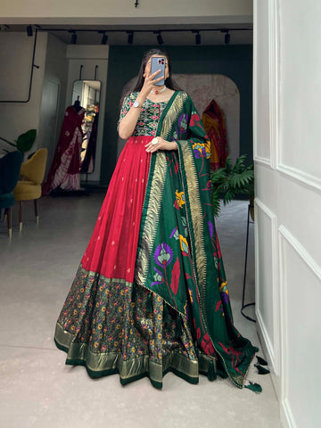 Beautiful Designer Tussar Silk Patola & Floral Print Gwon