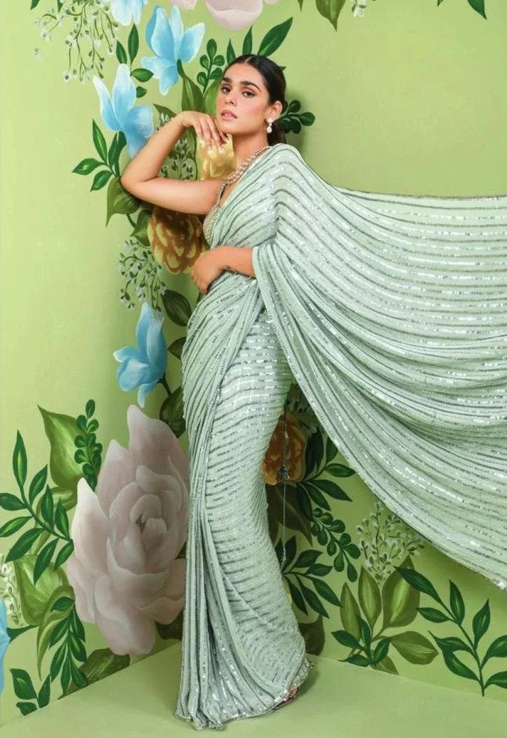 Beautiful Designer Party Wear Georgette Sequence Saree