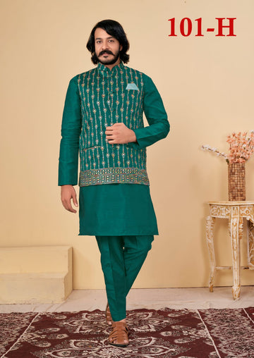 Beautiful Men's Designer Silk Kurta Payjama With Koti Jacket
