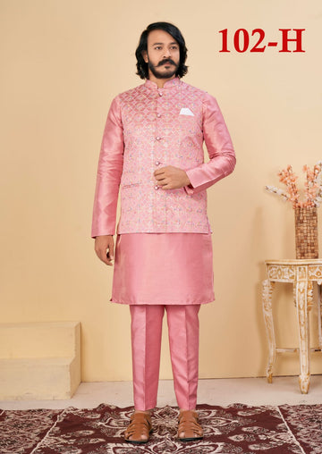 Beautiful Men's Designer Silk Kurta Payjama With Koti Jacket
