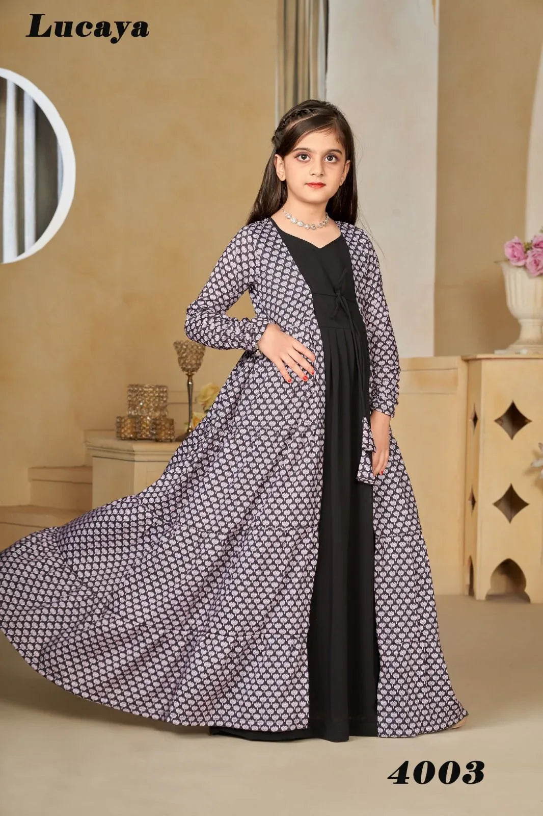 Beautiful Designer Kids Girls Indo Western shrug Digital Printed Dress