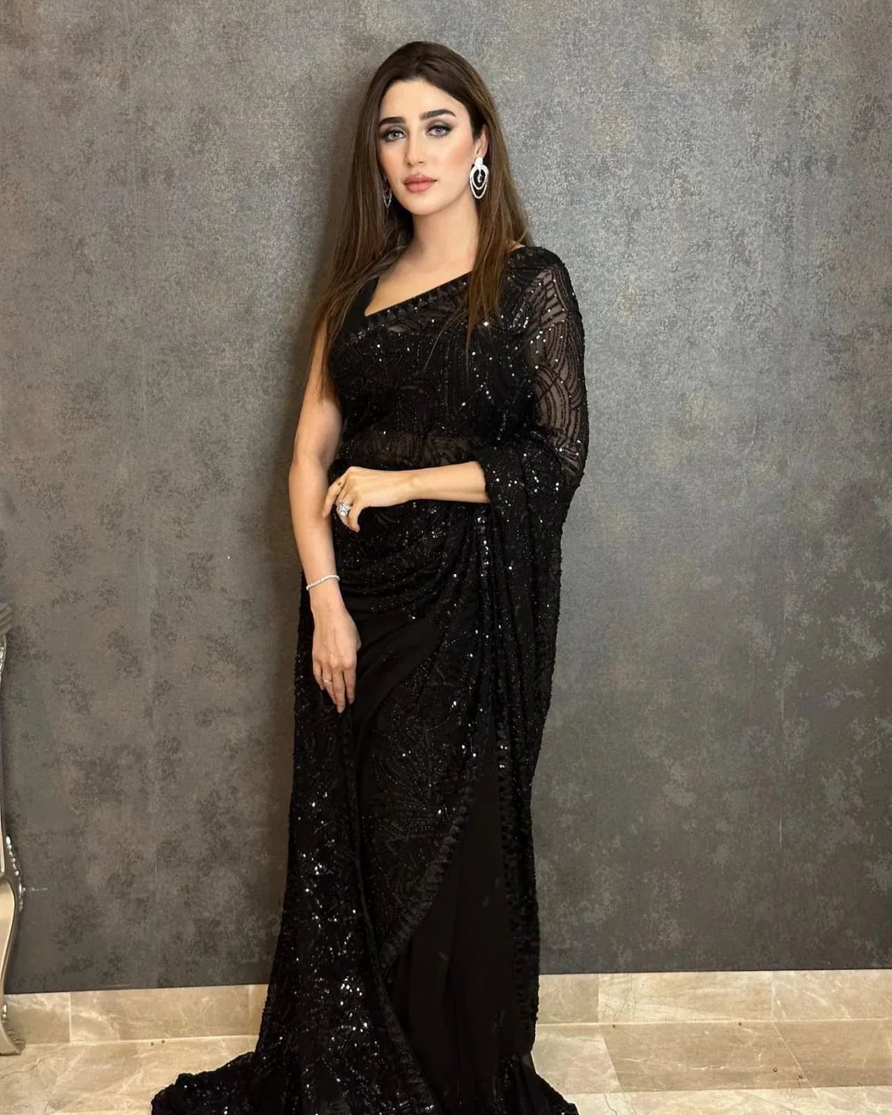 Beautiful Designer Party Wear Georgette Sequence Saree
