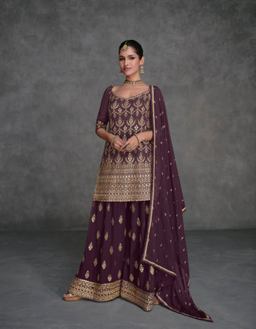 Maroon Georgette Sharara Suit with Embroidery Dupatta