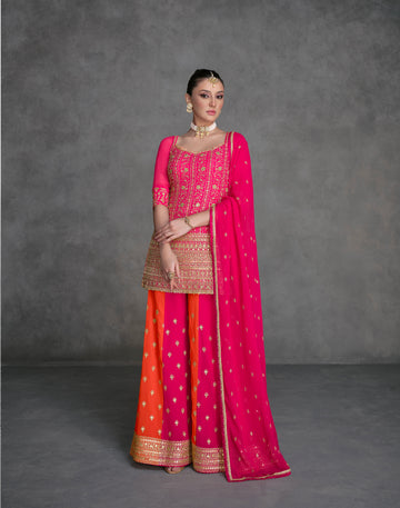 Pink Georgette Sharara Suit with Embroidery Dupatta