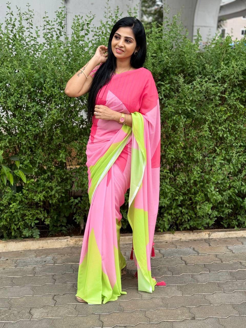 Beautiful Designer Party Wear Soft Gorgette Saree