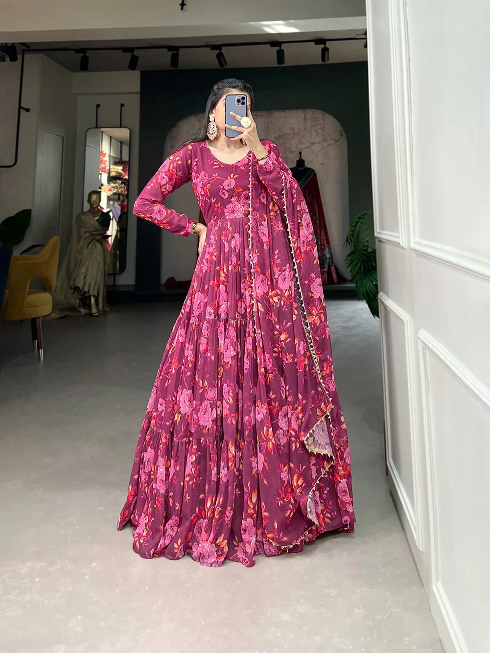 Beautiful Designer Occasion Wear Georgette Flower Print Gown