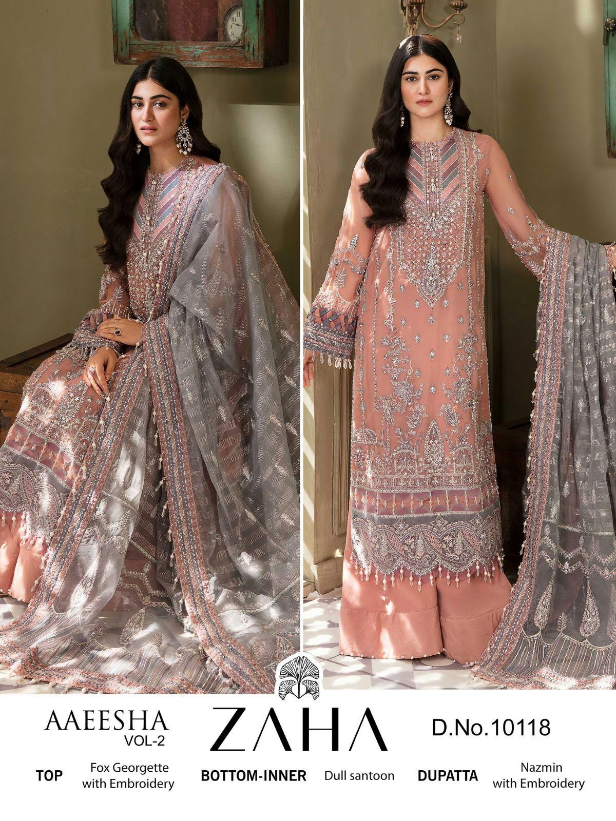 Zaha Designer Wedding Wear Heavy Embroidered Georgette Suit D.No.10118