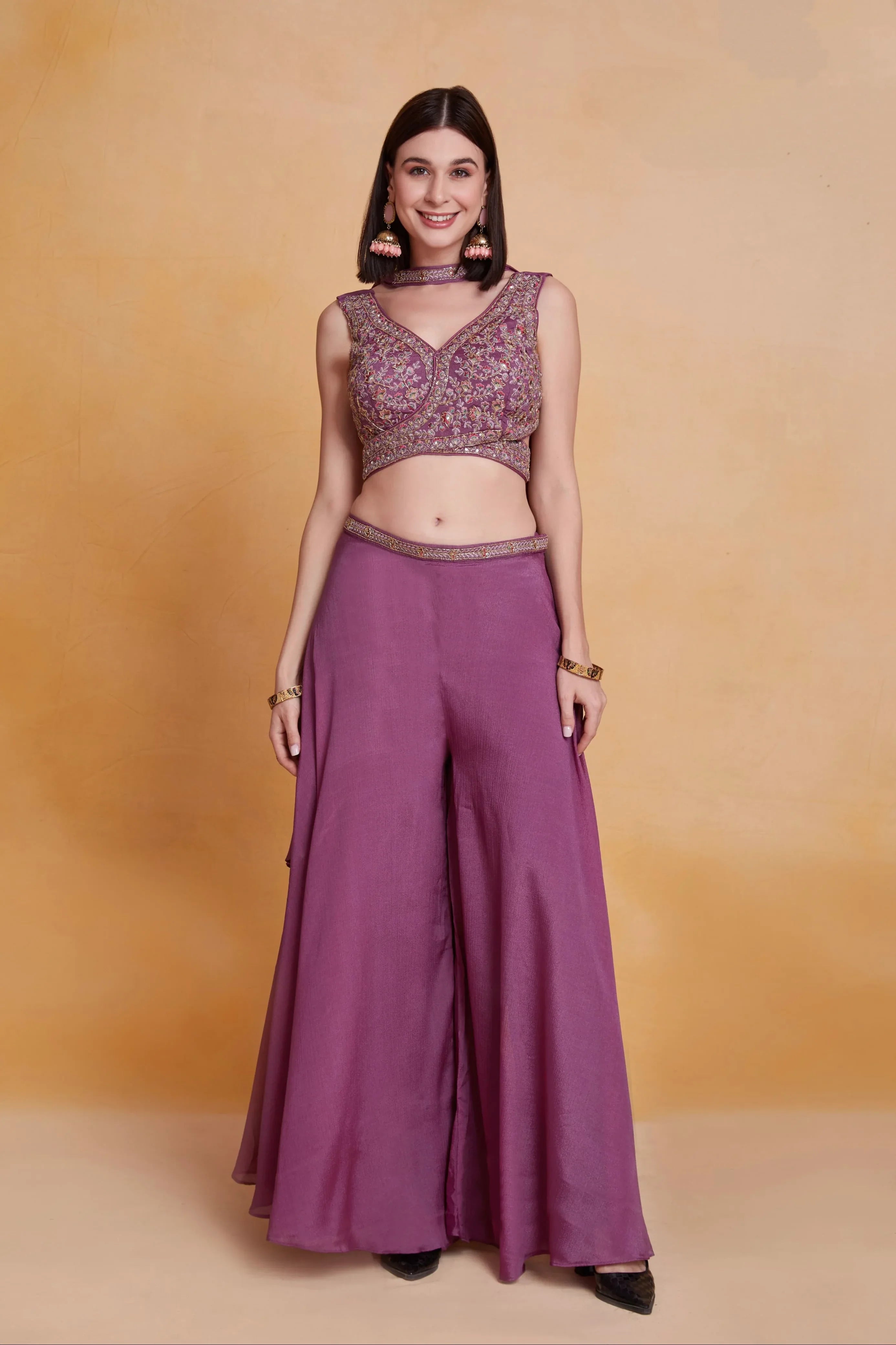 Party Wear Designer Real Chinnon Plazzo Suit