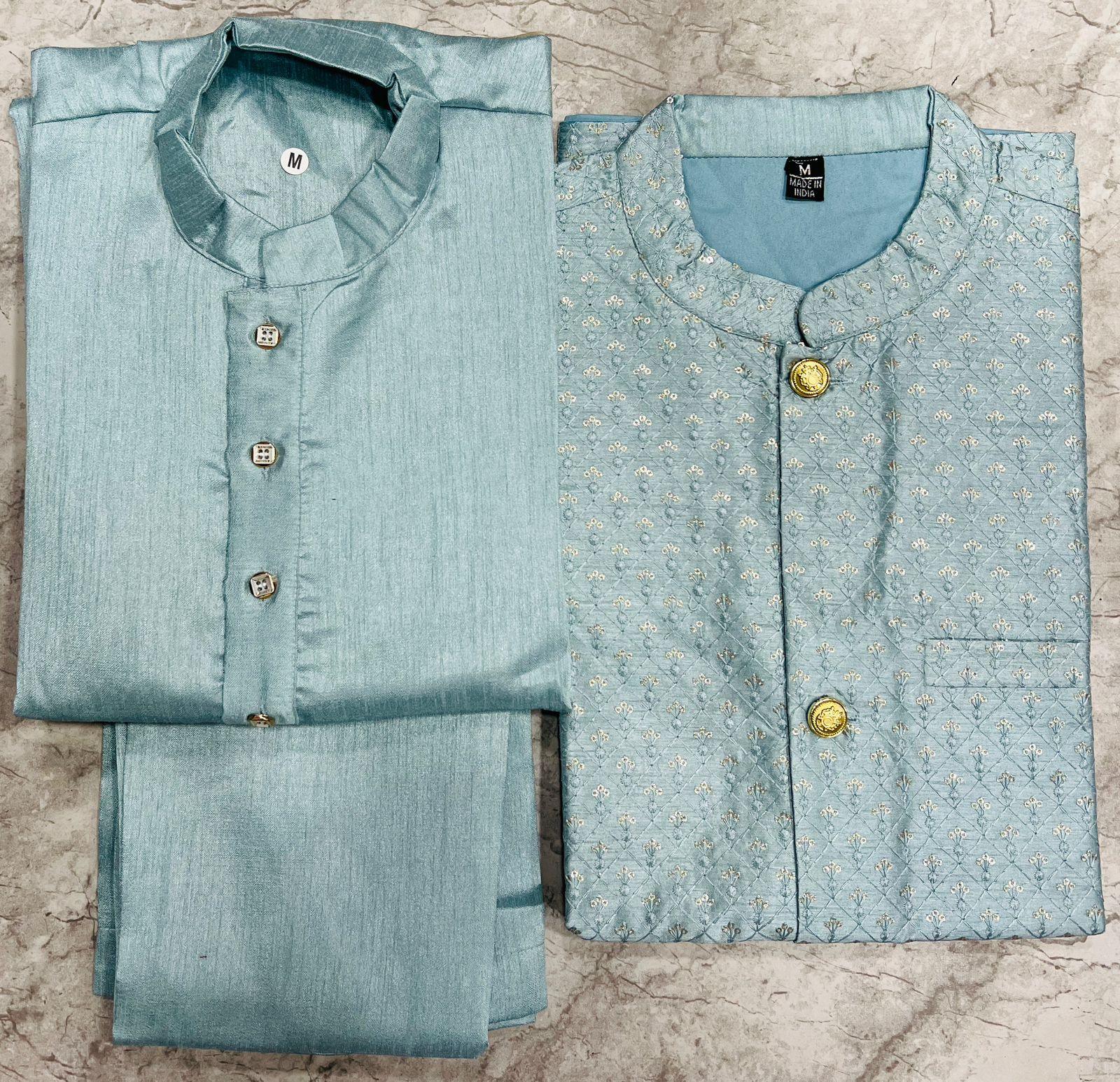 Beautiful Party Wear Banglori Silk Kurta Pajama With Koti Jacket
