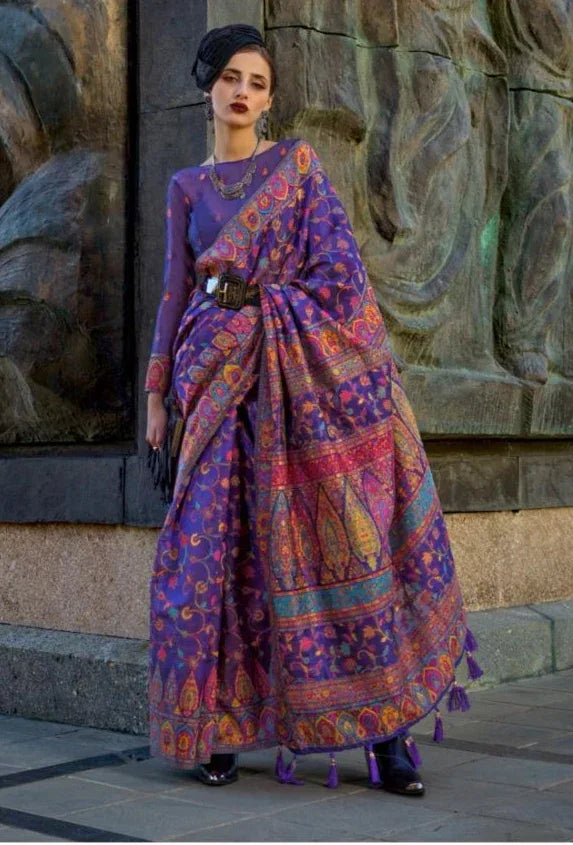 Beautiful Designer Soft Organza Kashmiri Handloom Weaving Saree