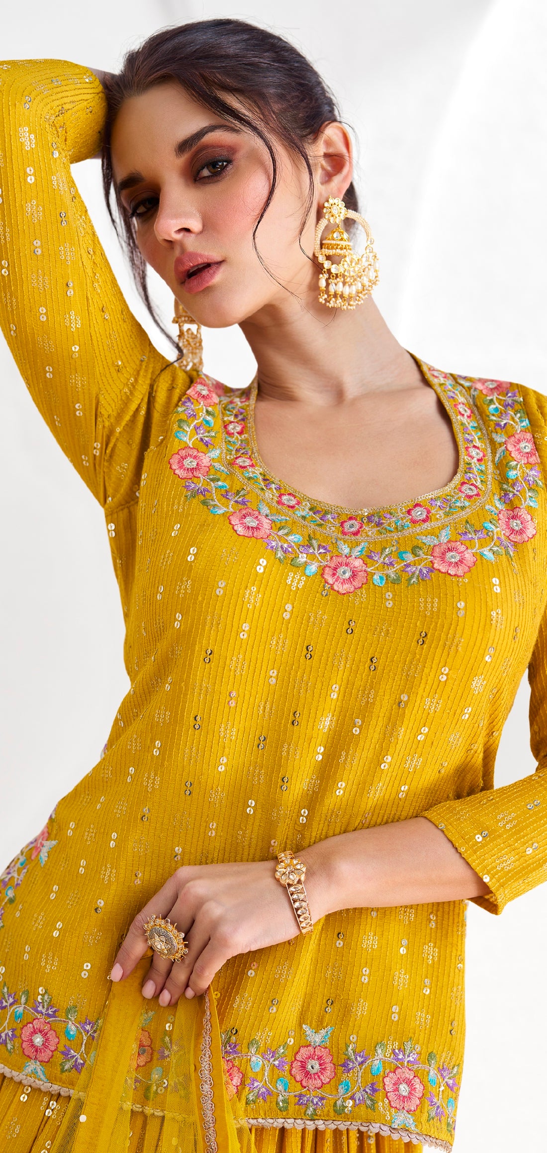 Yellow Georgette Sharara Suit with Premium Net Dupatta