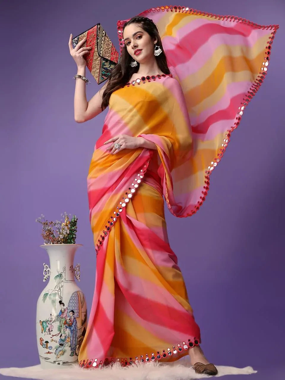 Beautiful Soft Georgette Bandhani Printed Saree