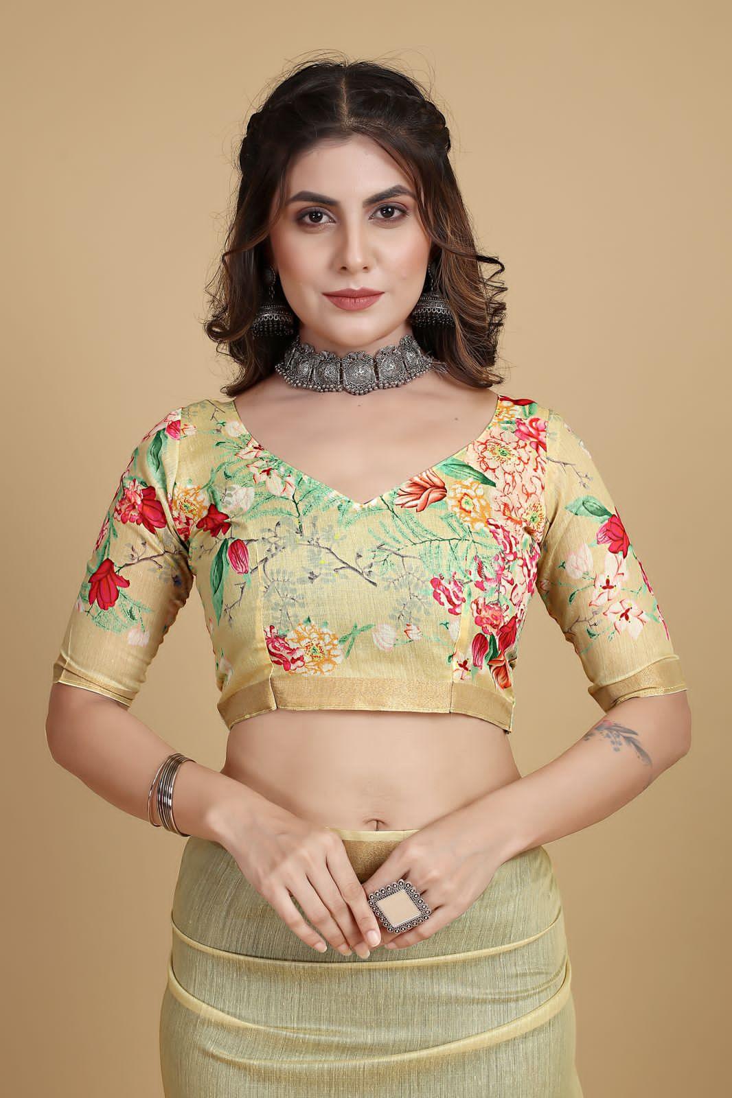Beautiful Designer Soft Linen Cotton with Designer Floral Print Saree