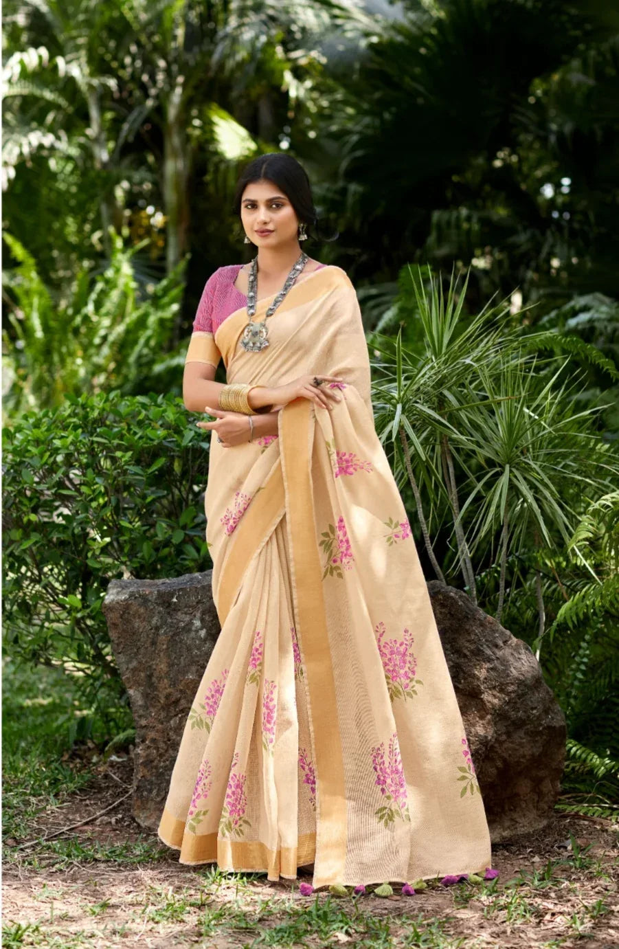 Beautiful Designer Summer Special Linen Khichha Saree