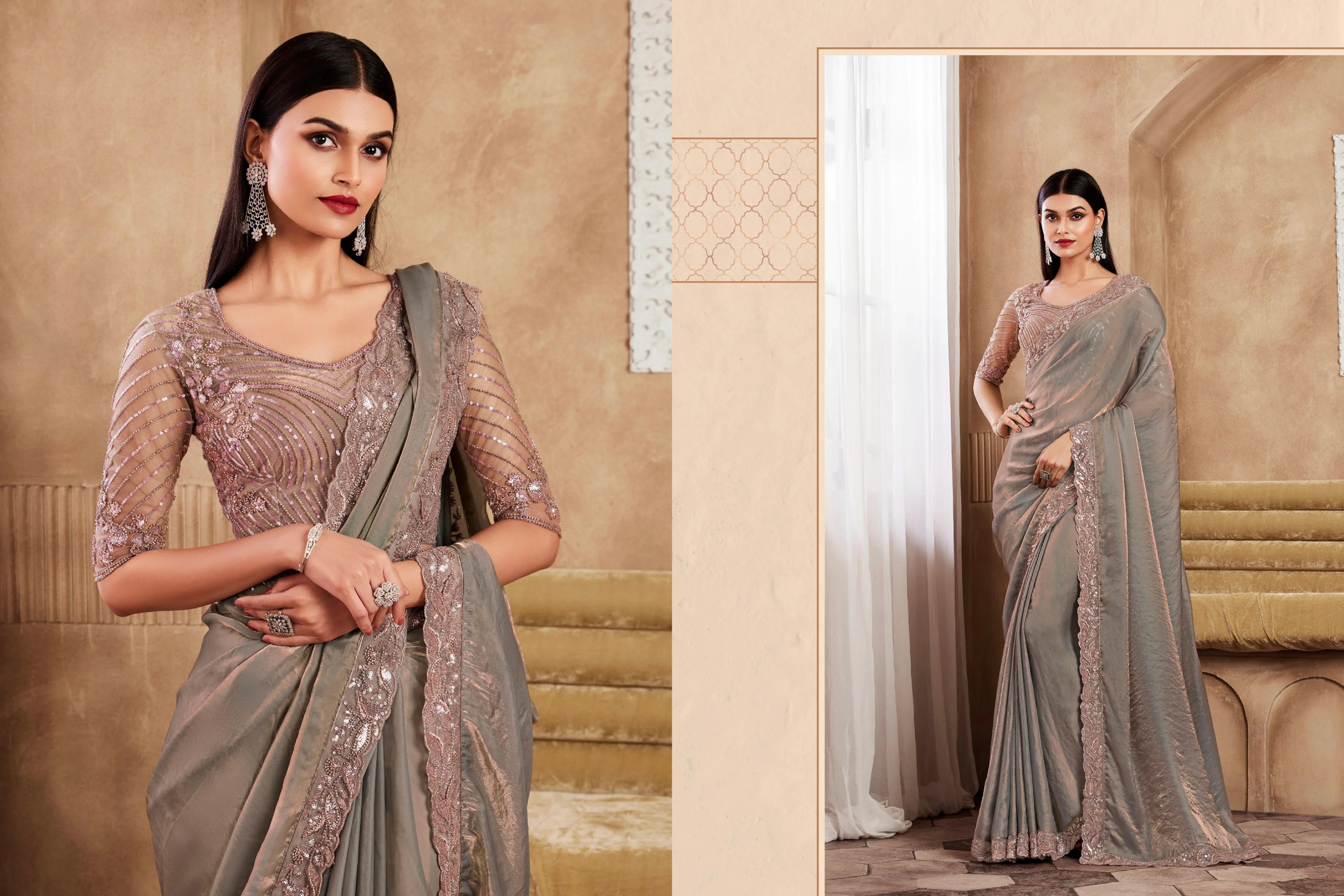 Beautiful Designer Occasion Wear Fancy Sartin Silk Saree