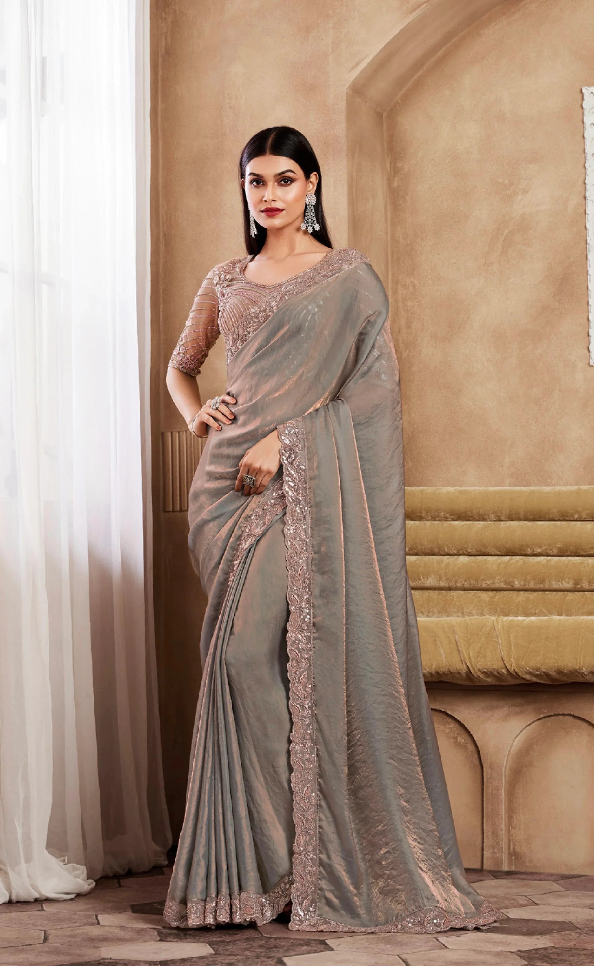 Beautiful Designer Occasion Wear Fancy Sartin Silk Saree
