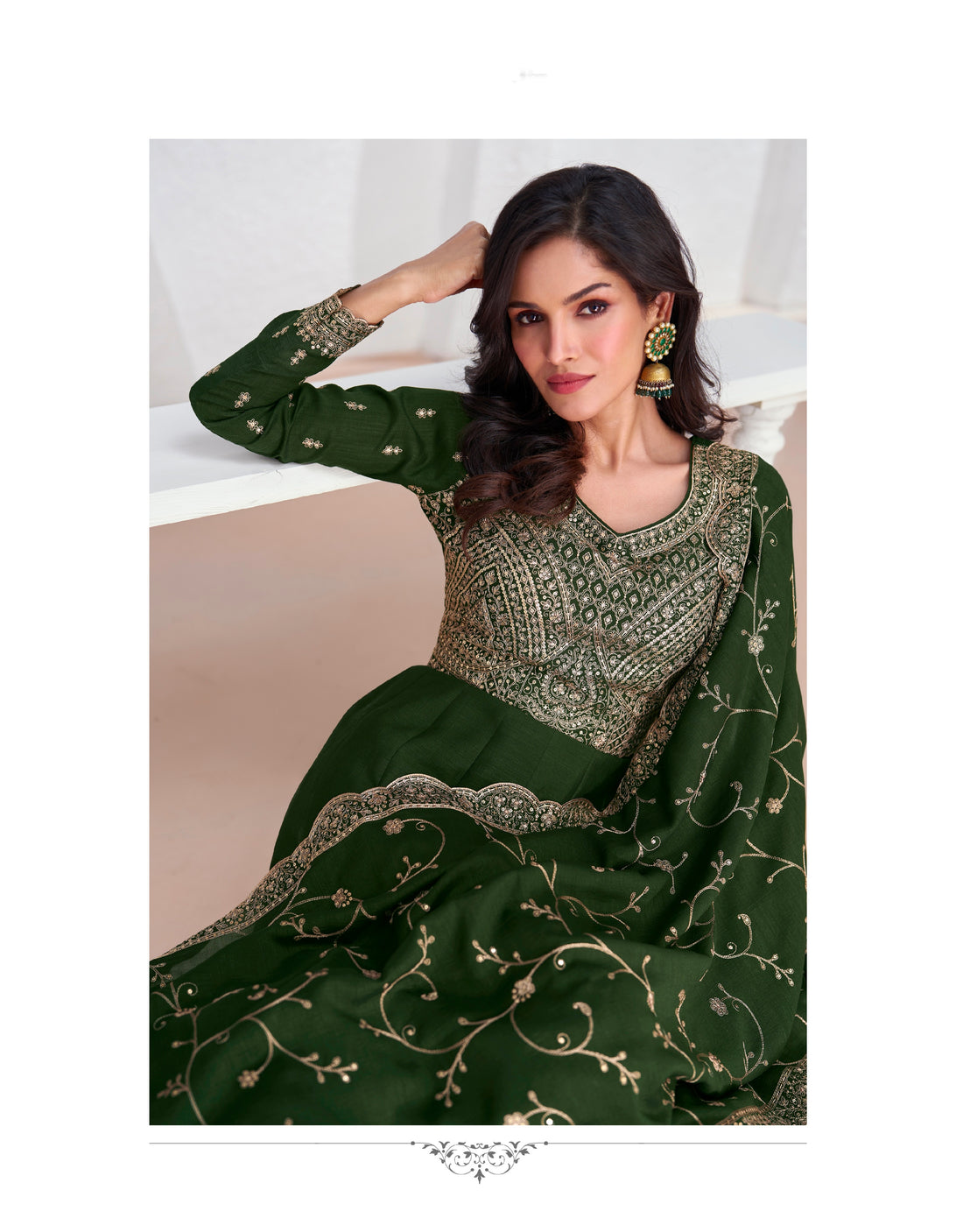 Green Silk Anarkali Suit with Embroidered Dupatta for Festive Events