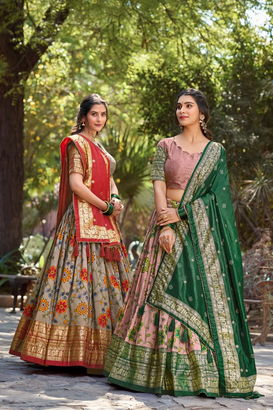 Beautiful Designer Party Wear Kalamkari Tussar Silk Lehenga Choli