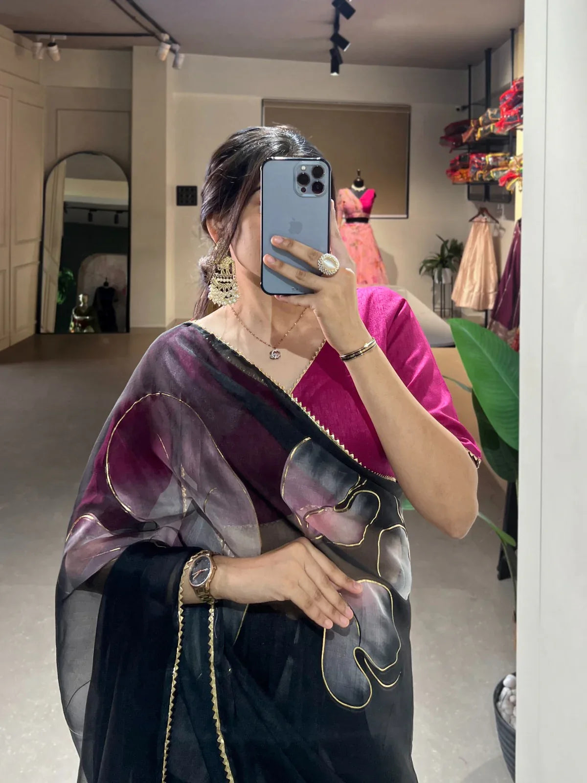 Beautiful Designer Party Wear Organza Floral with Foil Print Saree