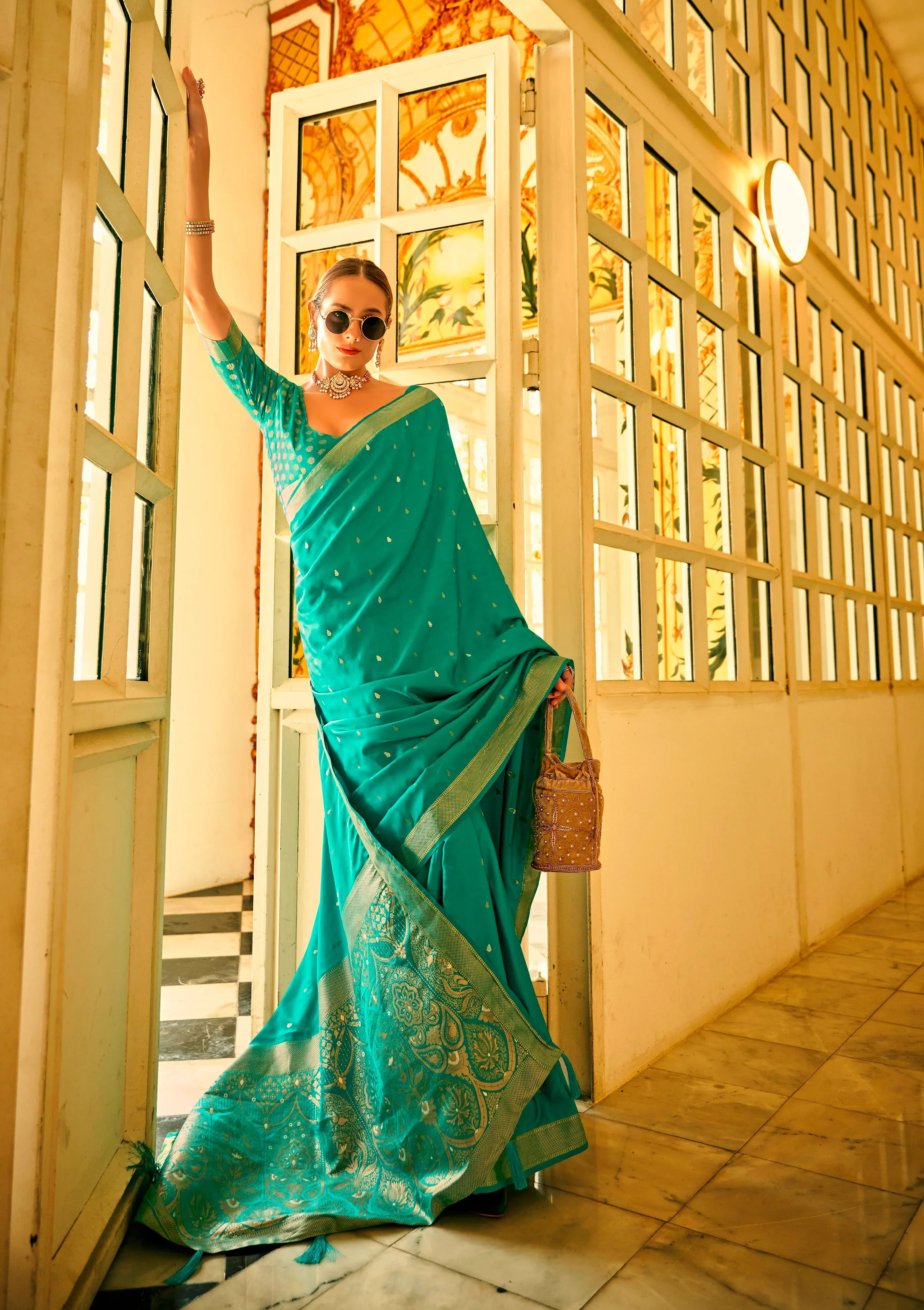 Beautiful Designer Wedding Wear Pure Satin Saree