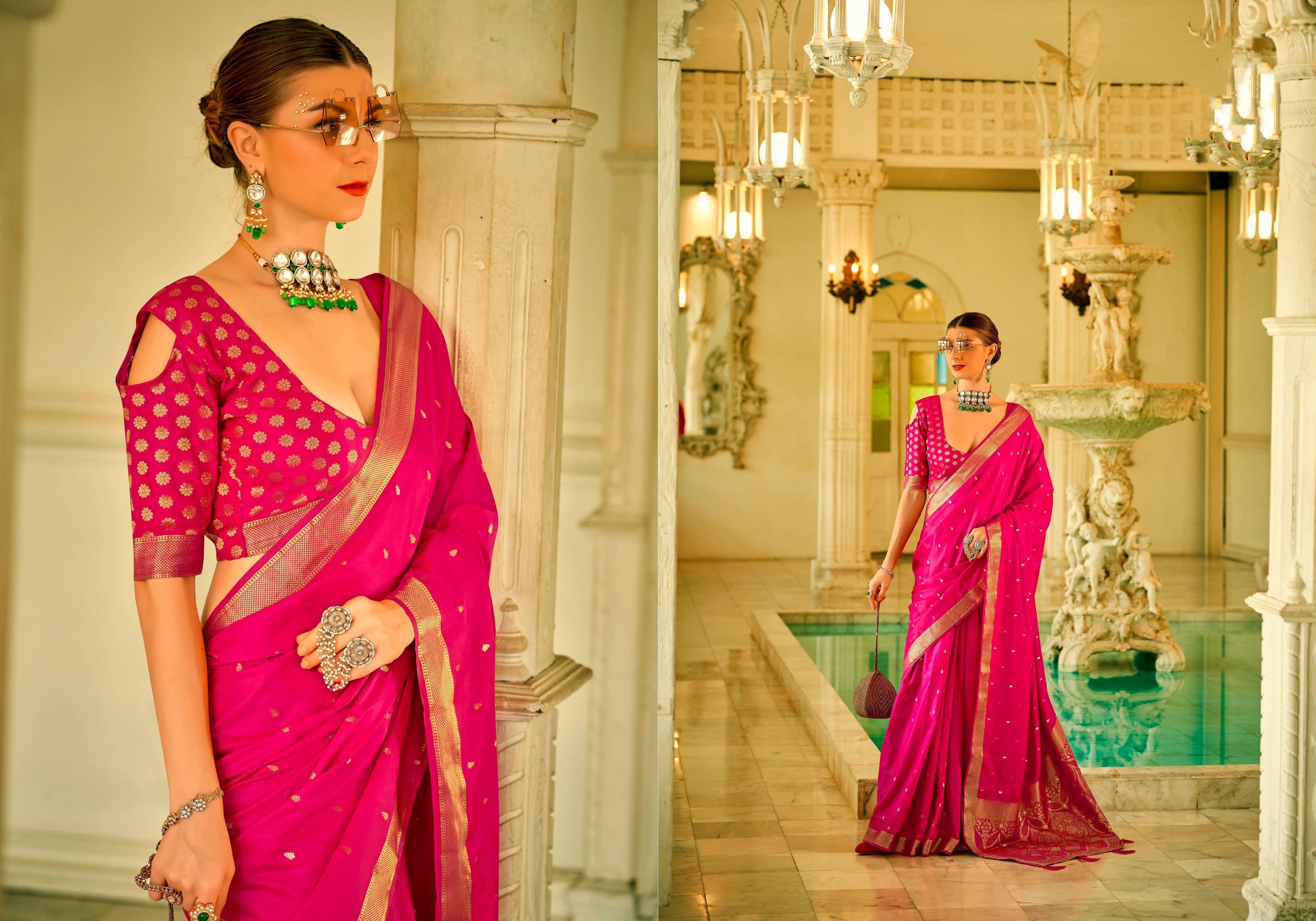 Beautiful Designer Wedding Wear Pure Satin Saree