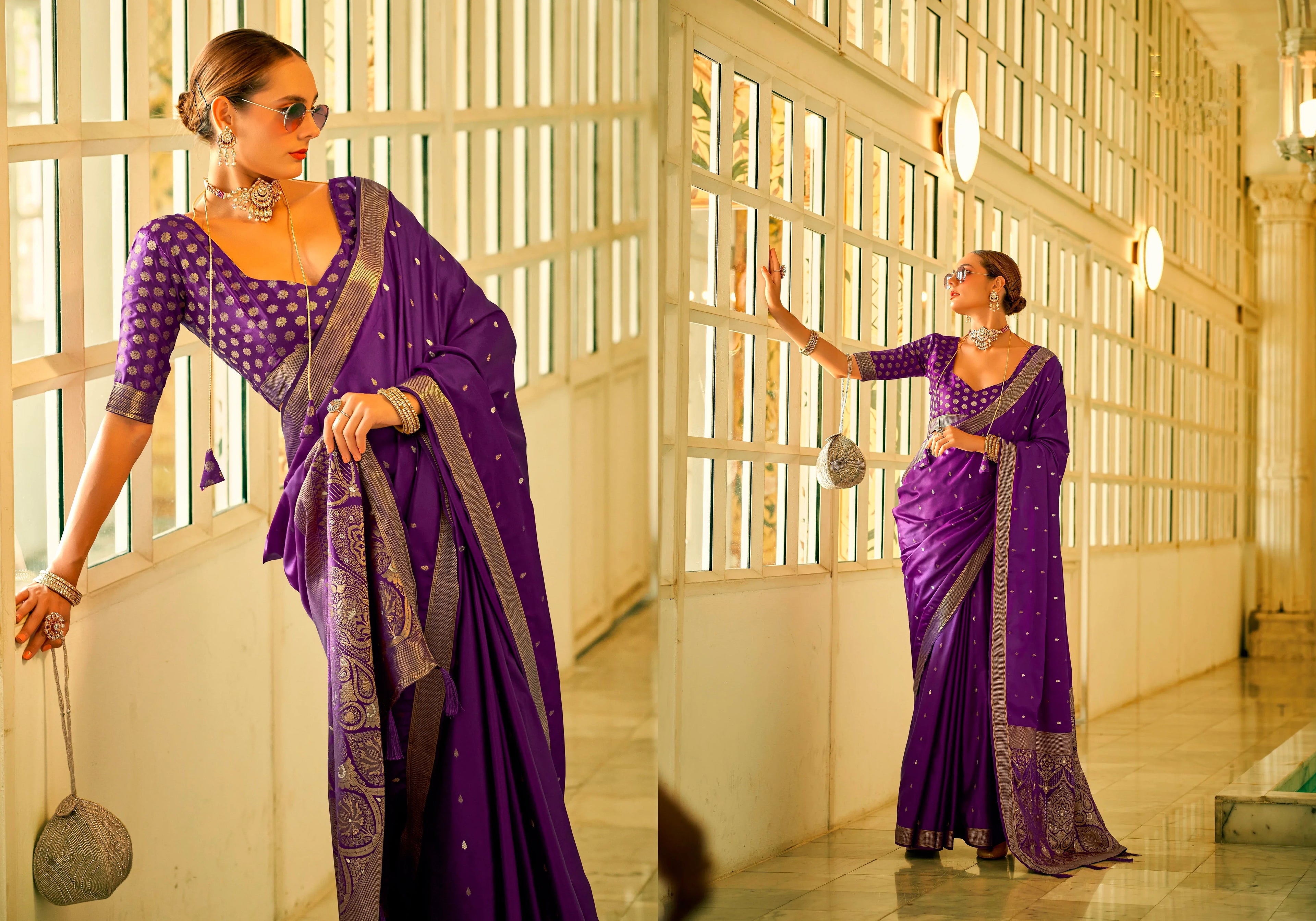 Beautiful Designer Wedding Wear Pure Satin Saree