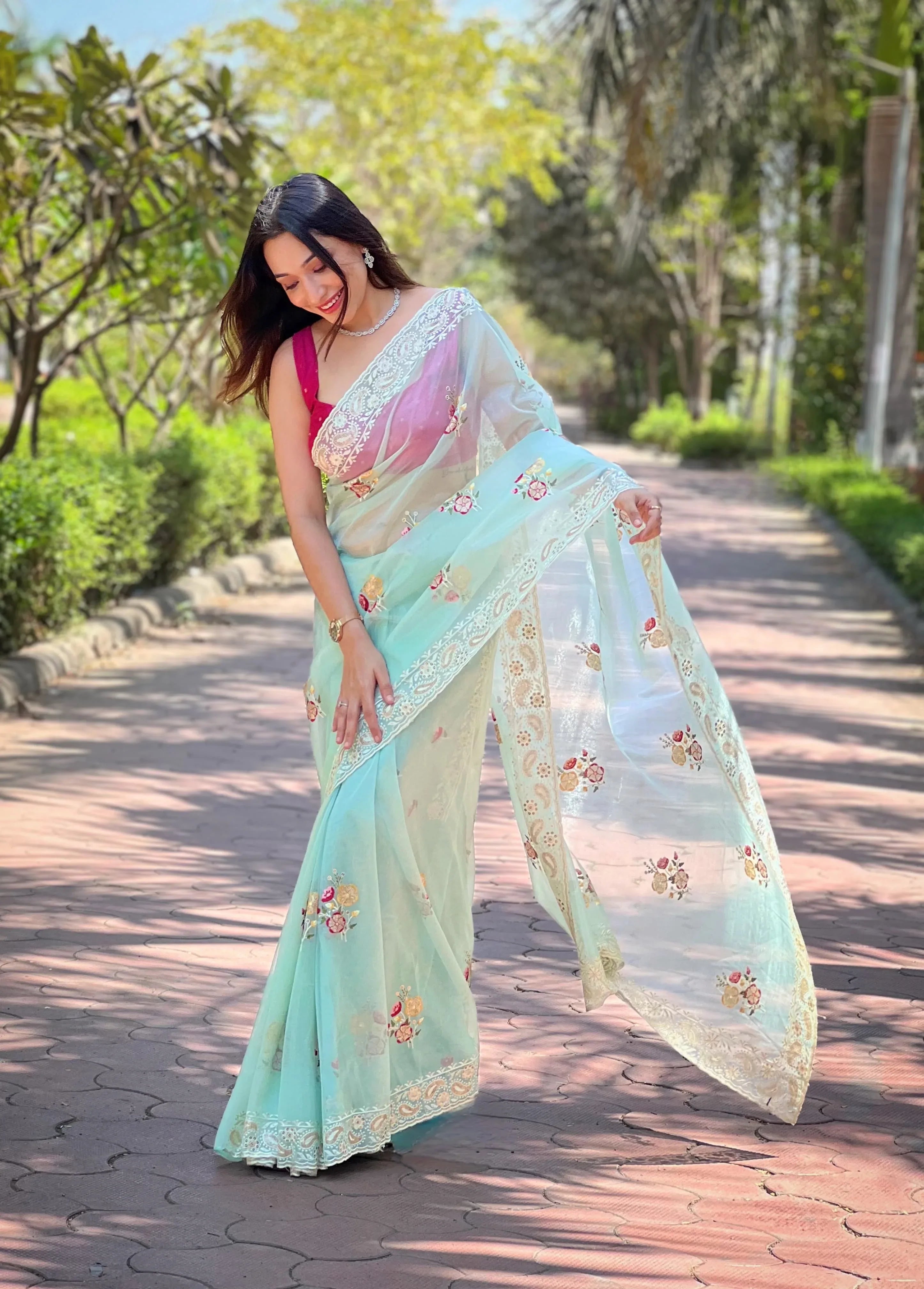 Beautiful Designer Soft Silver Tissue Silk Saree
