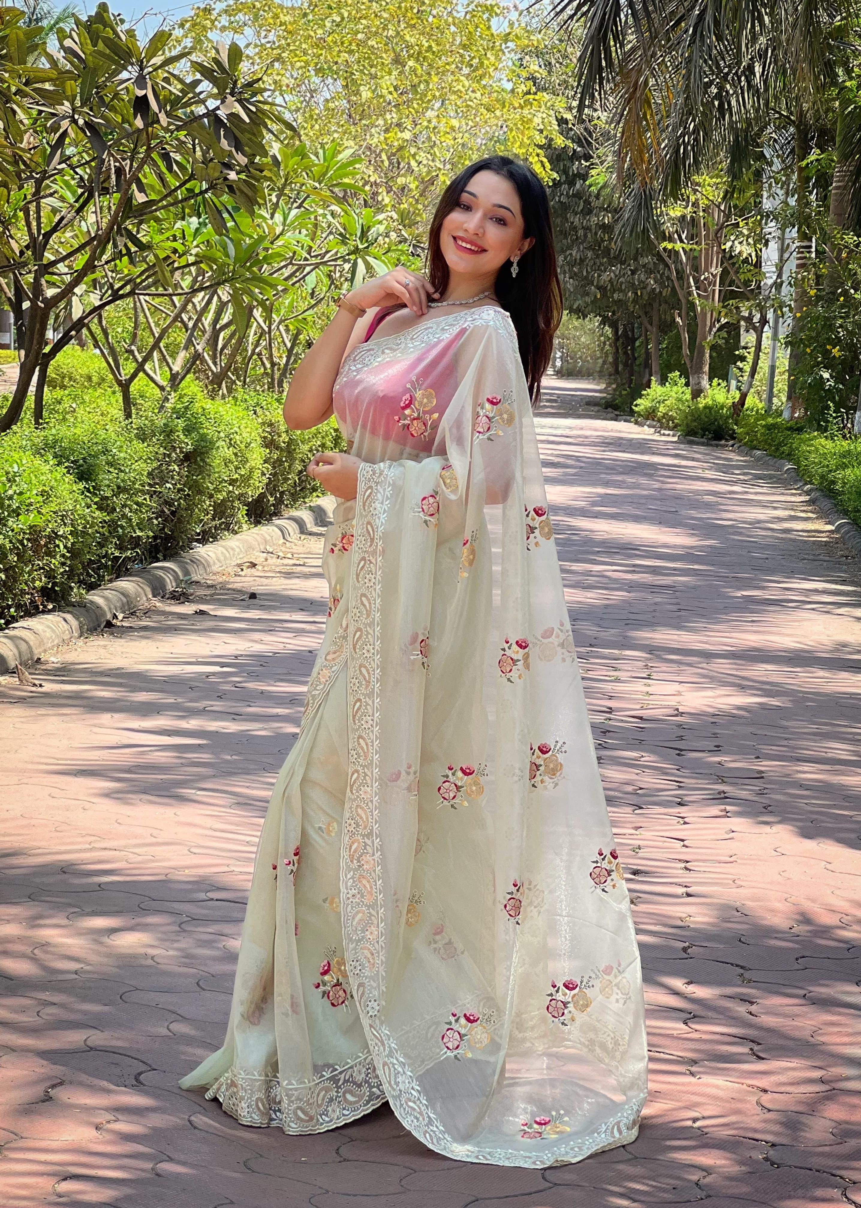 Beautiful Designer Soft Silver Tissue Silk Saree
