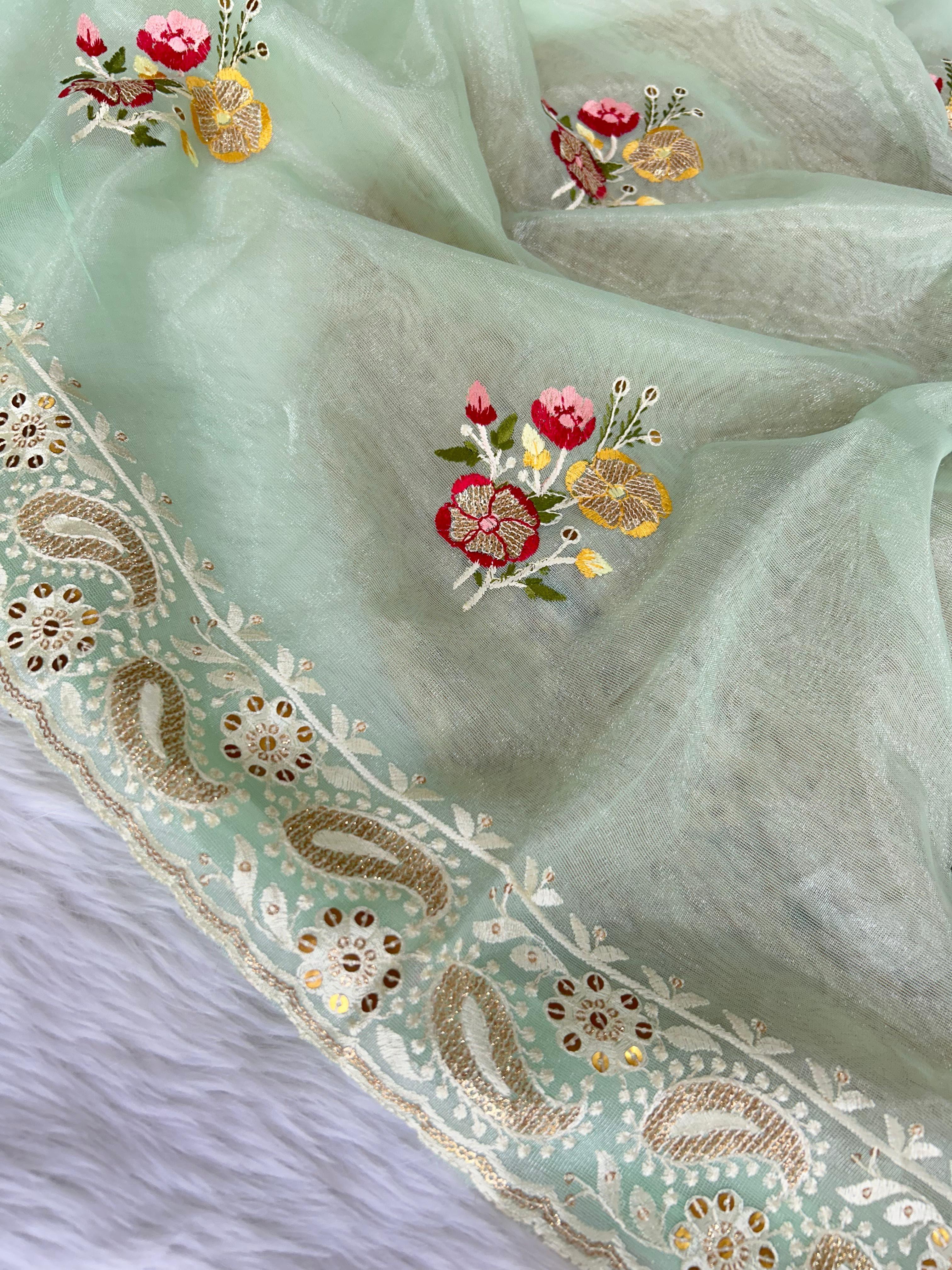 Beautiful Designer Soft Silver Tissue Silk Saree