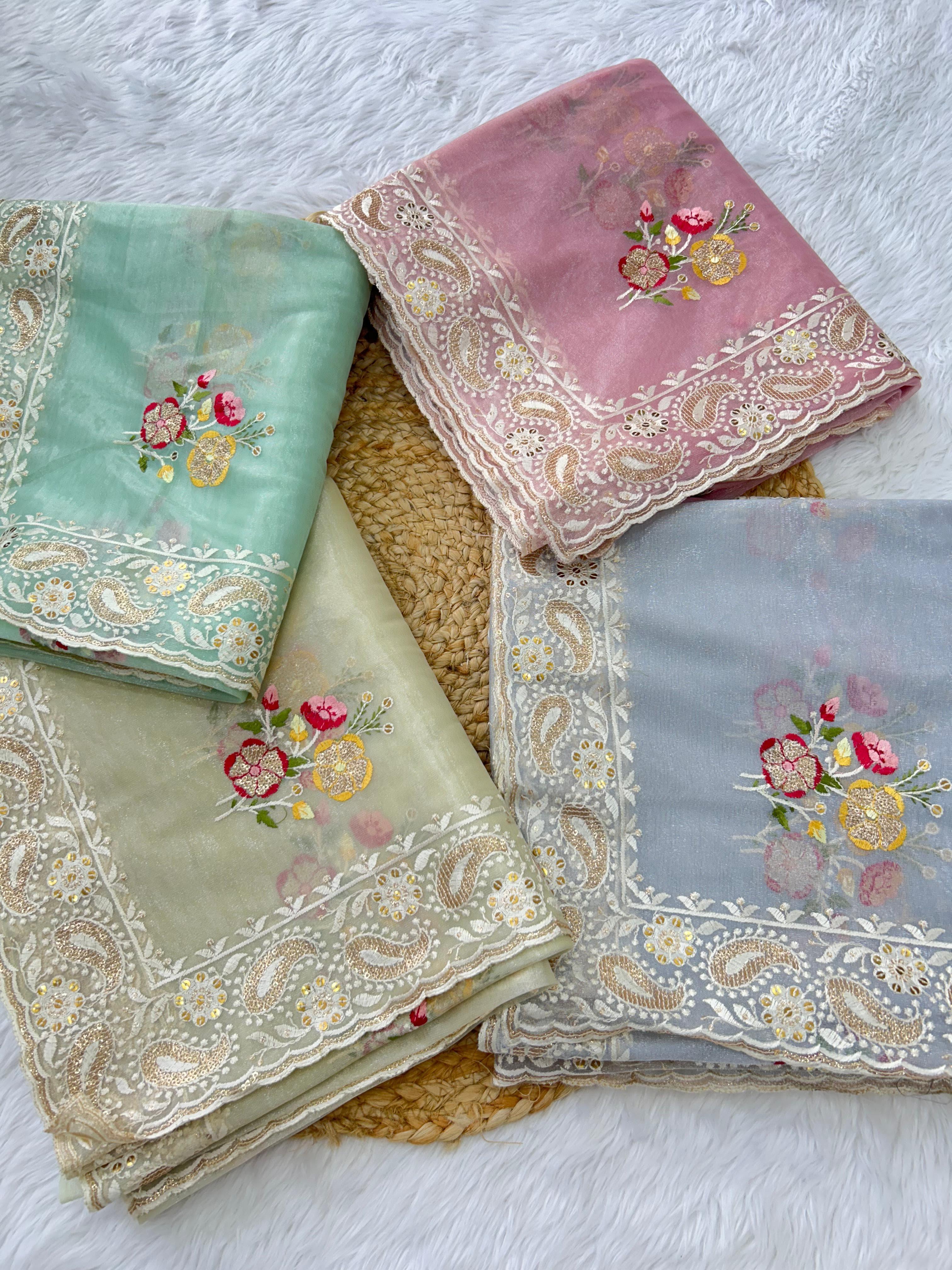 Beautiful Designer Soft Silver Tissue Silk Saree