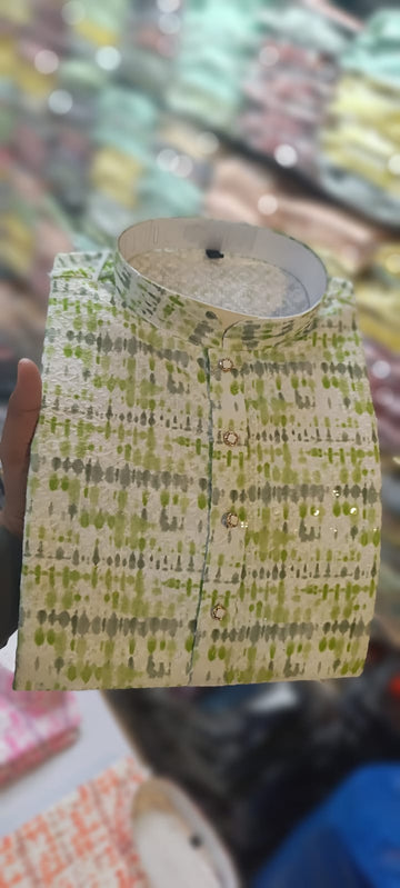 Beautiful Men's Designer Reyon Chikankari Work With Digital Print Kurta Pajama