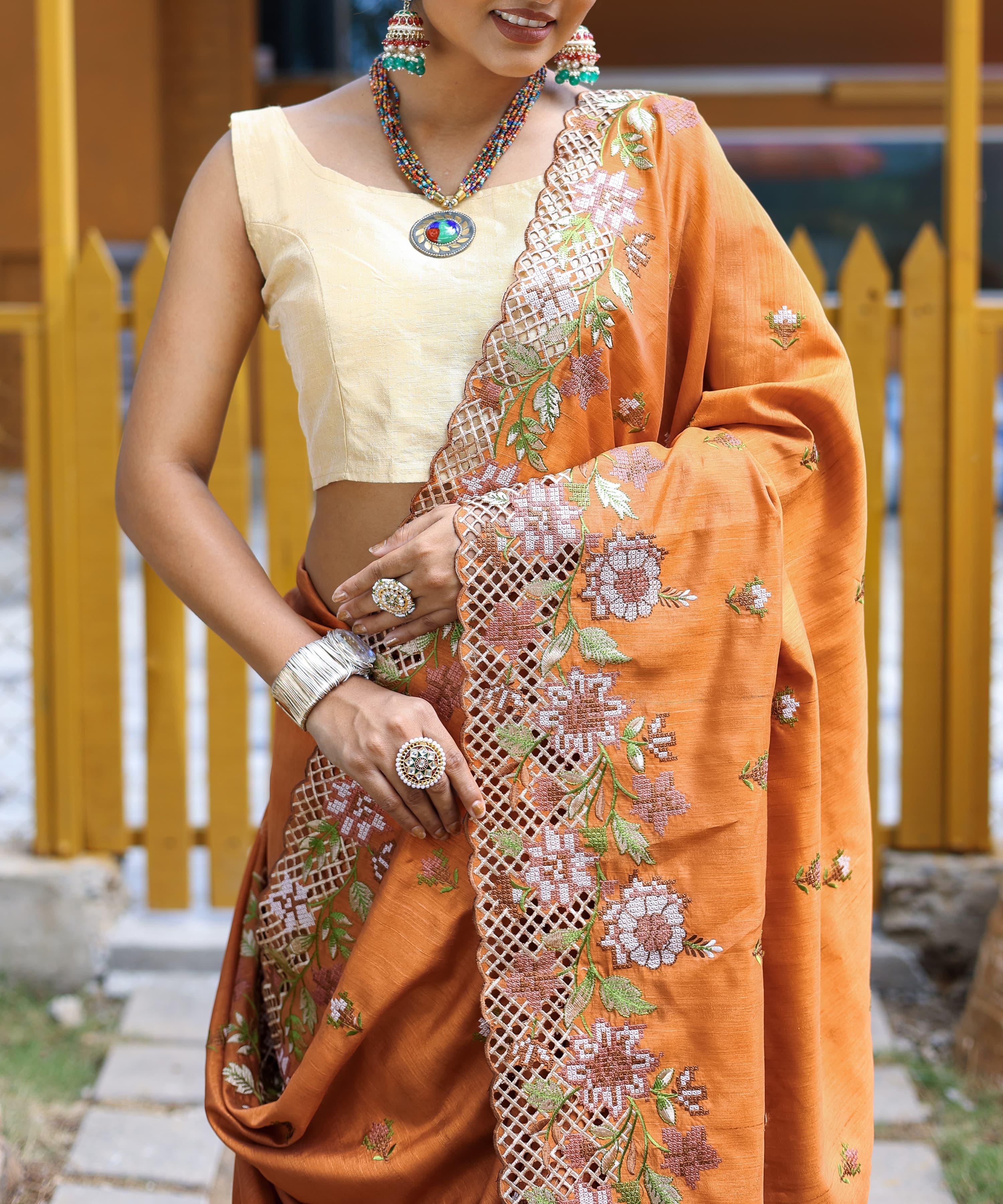 Beautiful Designer Apeksha Pure Marks Silk Cut Work Saree