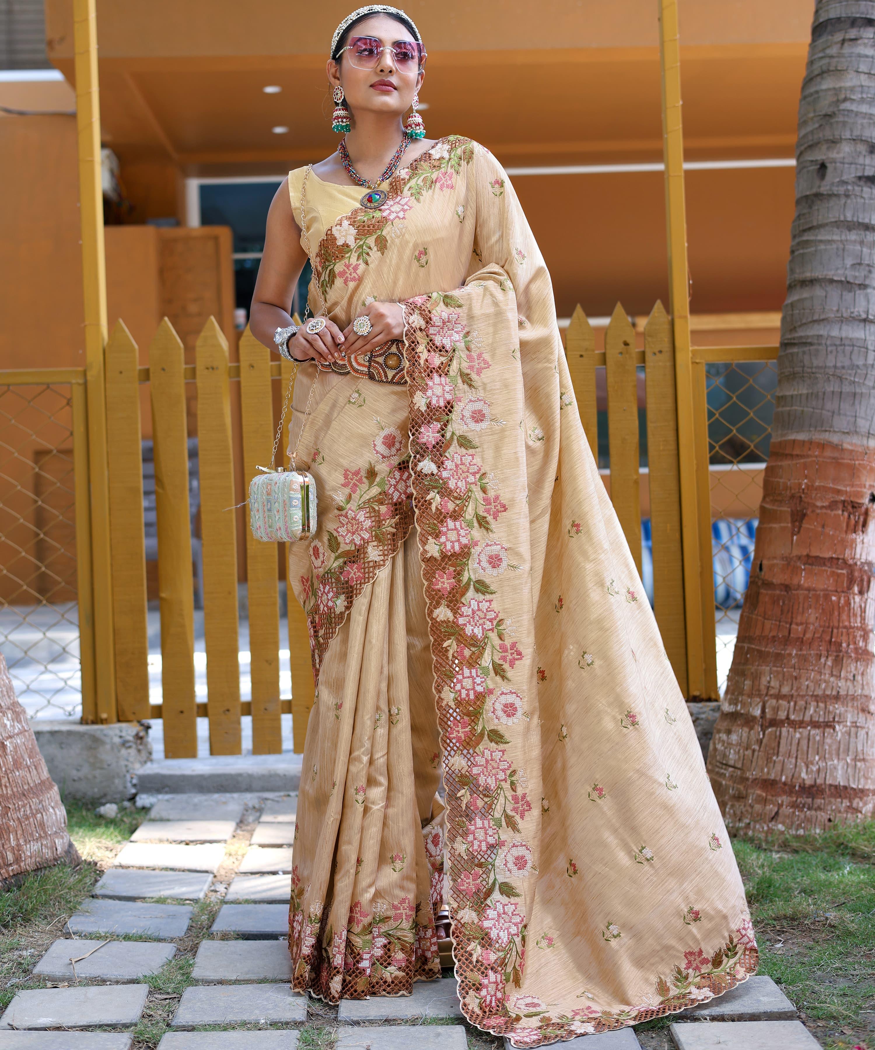 Beautiful Designer Apeksha Pure Marks Silk Cut Work Saree